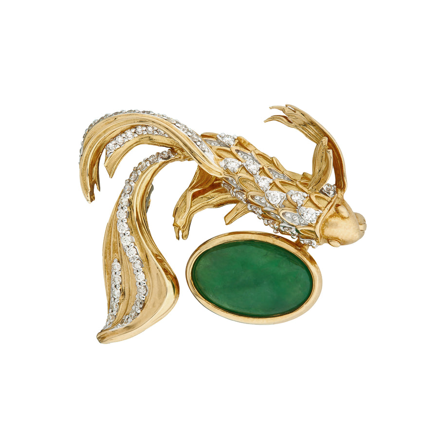 Jadeite jade brooch (Yellow Gold)