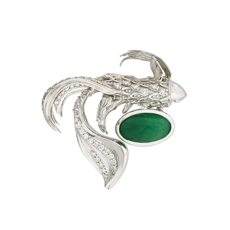 Jadeite jade brooch (White Gold)